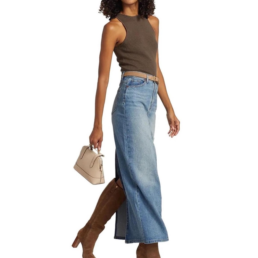 NWT Reformation Daria Blue Ultra High Rise Back Slit Denim Maxi Skirt 31